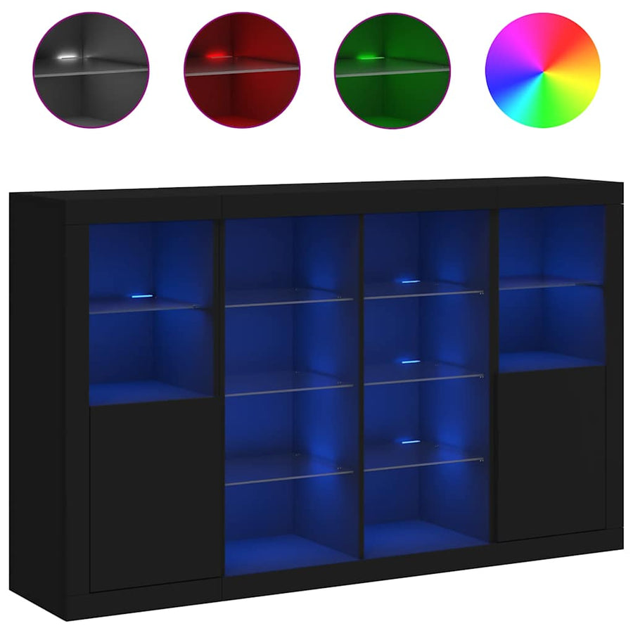 Sideboards with LED Lights 3 pcs Black Engineered Wood