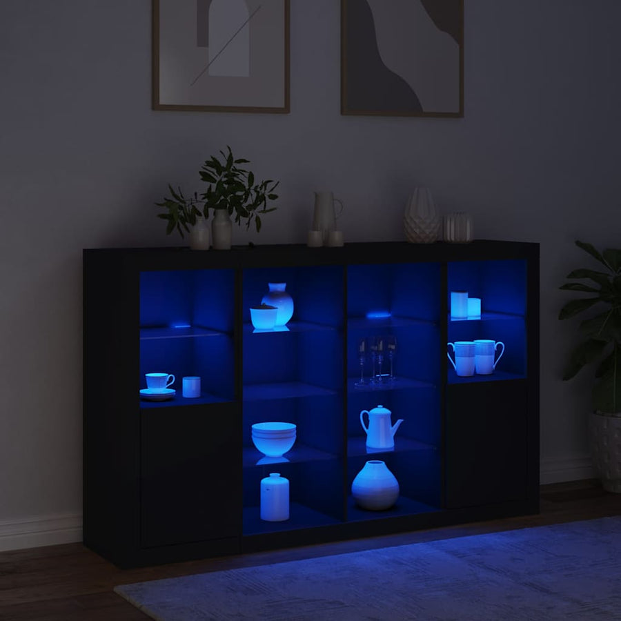 Sideboards with LED Lights 3 pcs Black Engineered Wood