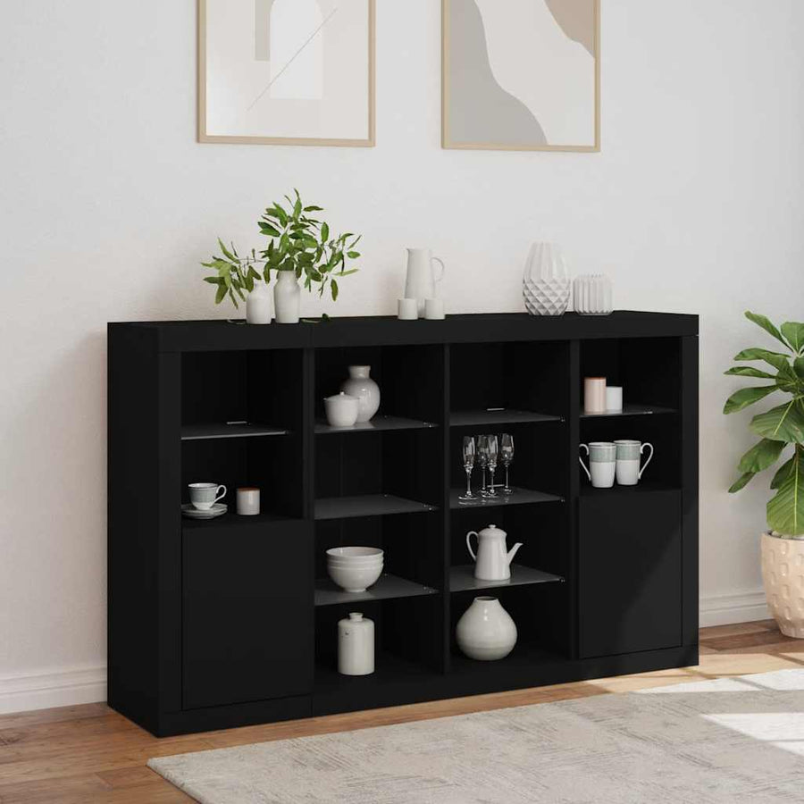 Sideboards with LED Lights 3 pcs Black Engineered Wood