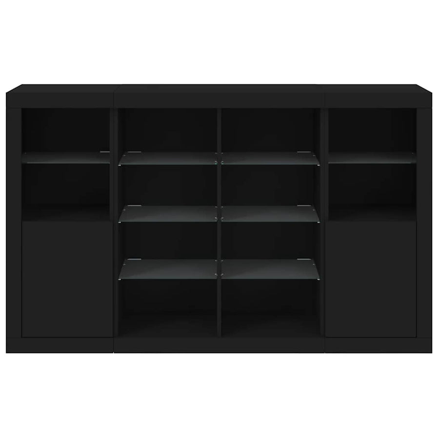 Sideboards with LED Lights 3 pcs Black Engineered Wood