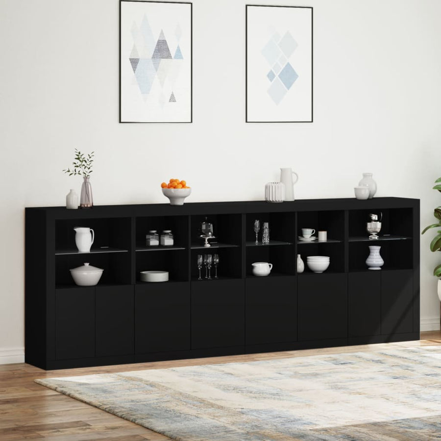 Sideboard with LED Lights Black 283x37x100 cm