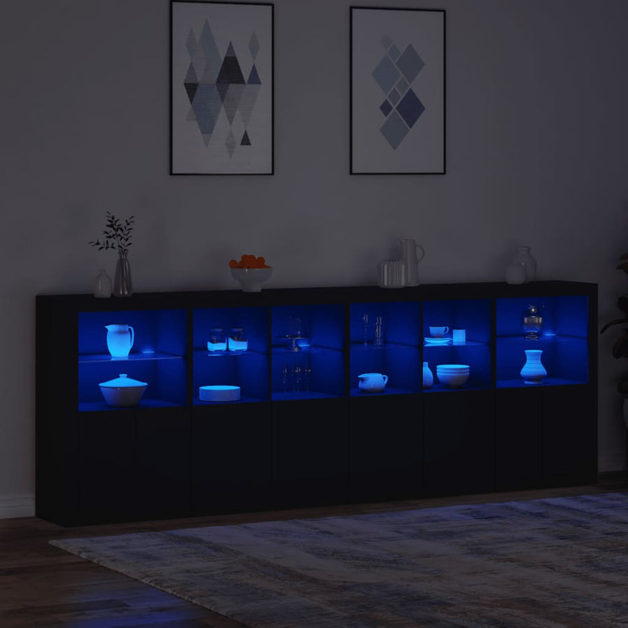 Sideboard with LED Lights Black 283x37x100 cm