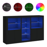 Sideboard with LED Lights Black 162x37x100 cm - Front View