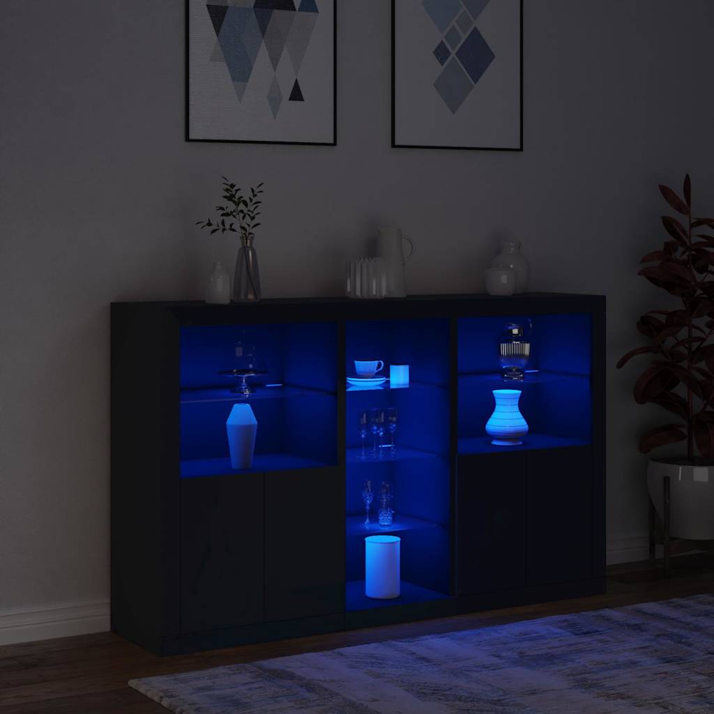 Sideboard with LED Lights Black 162x37x100 cm