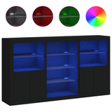 Sideboard with LED Lights Black 181.5x37x100 cm - Front View