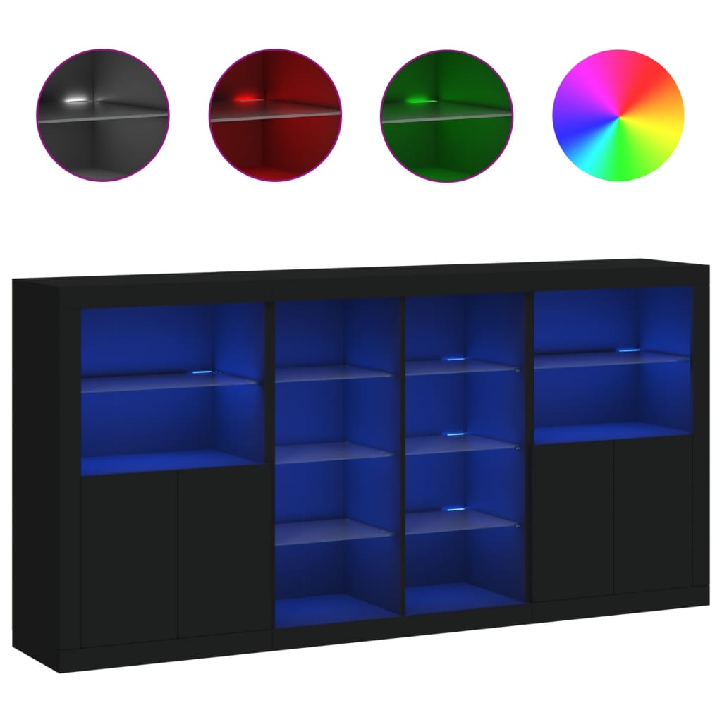 Sideboard with LED Lights Black 202x37x100 cm
