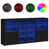 Sideboard with LED Lights Black 202x37x100 cm - Front View