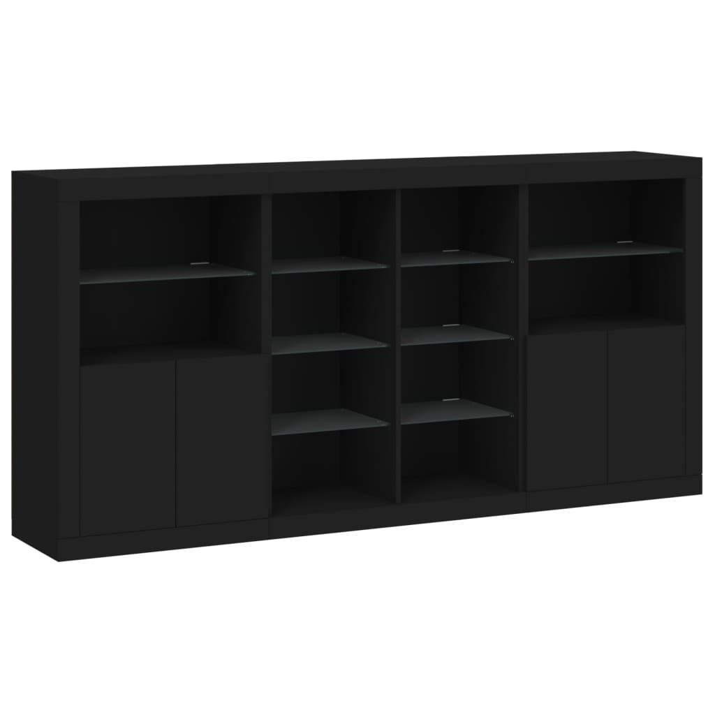 Sideboard with LED Lights Black 202x37x100 cm
