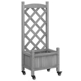 Planter with Trellis and Wheels Grey Solid Wood Fir - Front View