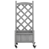 Planter with Trellis and Wheels Grey Solid Wood Fir