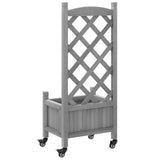 Planter with Trellis and Wheels Grey Solid Wood Fir - Rear View