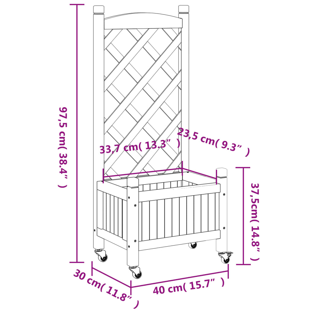 Planter with Trellis and Wheels Grey Solid Wood Fir