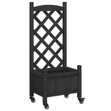 Planter with Trellis and Wheels Black Solid Wood Fir - Front View