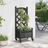 Planter with Trellis and Wheels Black Solid Wood Fir