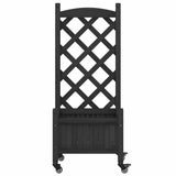 Planter with Trellis and Wheels Black Solid Wood Fir - Top-Down View