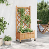 Planter with Trellis and Wheels Brown Solid Wood Fir - Side View