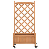 Planter with Trellis and Wheels Brown Solid Wood Fir - Top-Down View