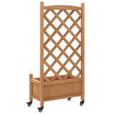Planter with Trellis and Wheels Brown Solid Wood Fir - Rear View