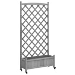 Planter with Trellis and Wheels Grey Solid Wood Fir