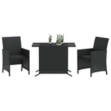 3 Piece Bistro Set with Cushions Black Poly Rattan