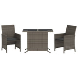 3 Piece Bistro Set with Cushions Grey Poly Rattan - Front View