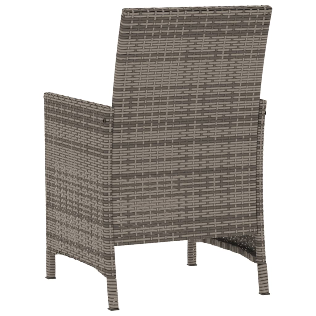 3 Piece Bistro Set with Cushions Grey Poly Rattan