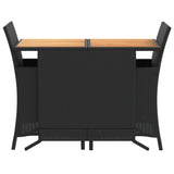 3 Piece Bistro Set with Cushions Black Poly Rattan