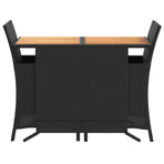 3 Piece Bistro Set with Cushions Black Poly Rattan