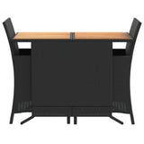 3 Piece Bistro Set with Cushions Black Poly Rattan - Top-Down View