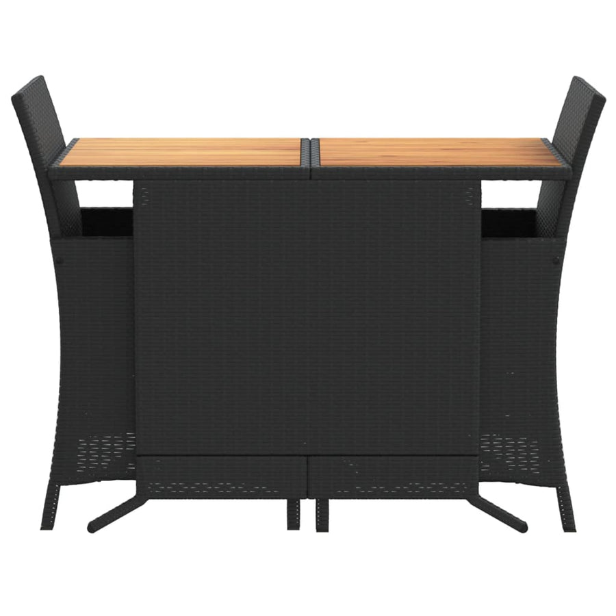 3 Piece Bistro Set with Cushions Black Poly Rattan
