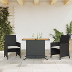 3 Piece Bistro Set with Cushions Black Poly Rattan
