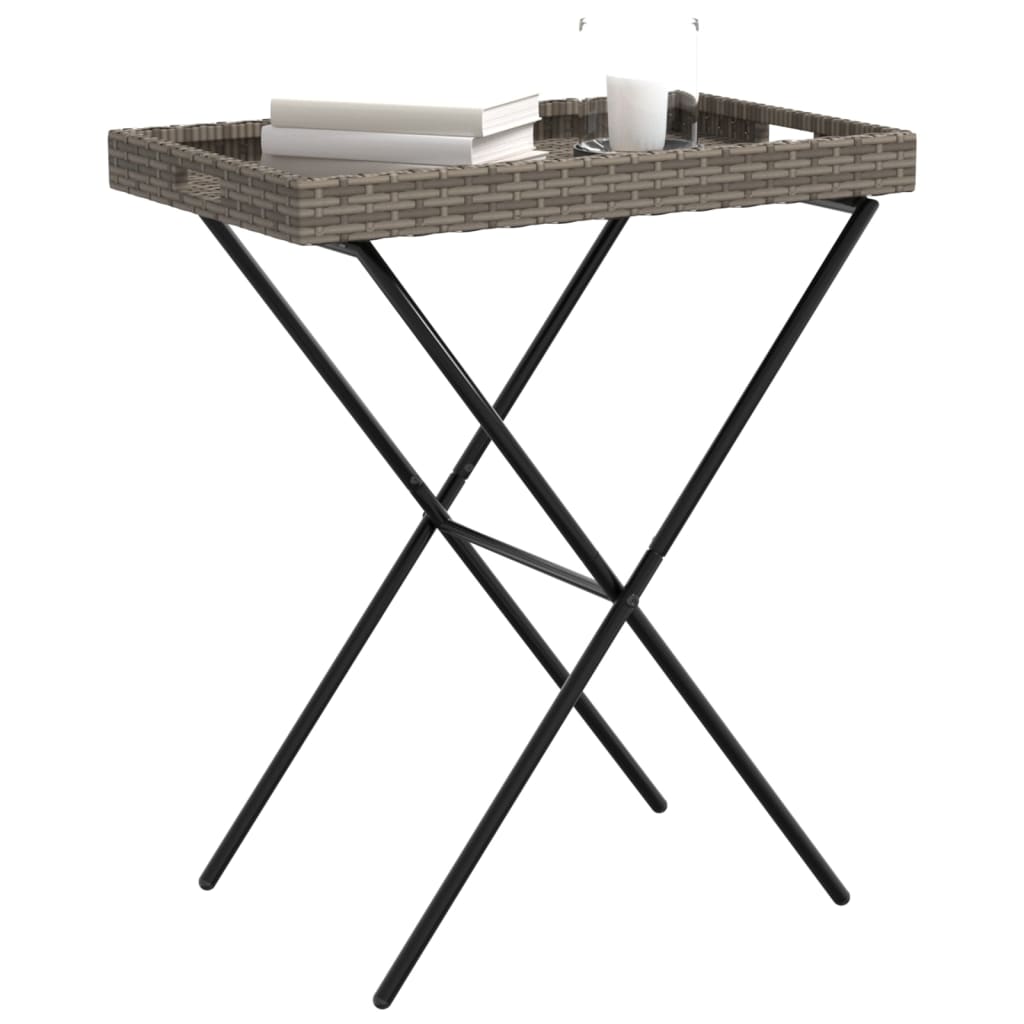 Folding Tray Table Grey 65x40x75 cm Poly Rattan