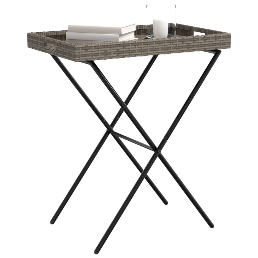 Folding Tray Table Grey 65x40x75 cm Poly Rattan
