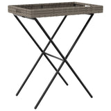 Folding Tray Table Grey 65x40x75 cm Poly Rattan - Close-Up Angle