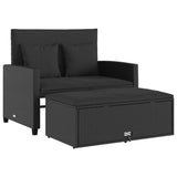 Garden Sofa with Cushions 2-Seater Black Poly Rattan - Front View