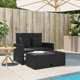Garden Sofa with Cushions 2-Seater Black Poly Rattan - Side View