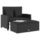 Garden Sofa with Cushions 2-Seater Black Poly Rattan - Top-Down View