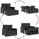 Garden Sofa with Cushions 2-Seater Black Poly Rattan - 45-Degree Angle