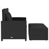 Garden Sofa with Cushions 2-Seater Black Poly Rattan - Close-Up Angle