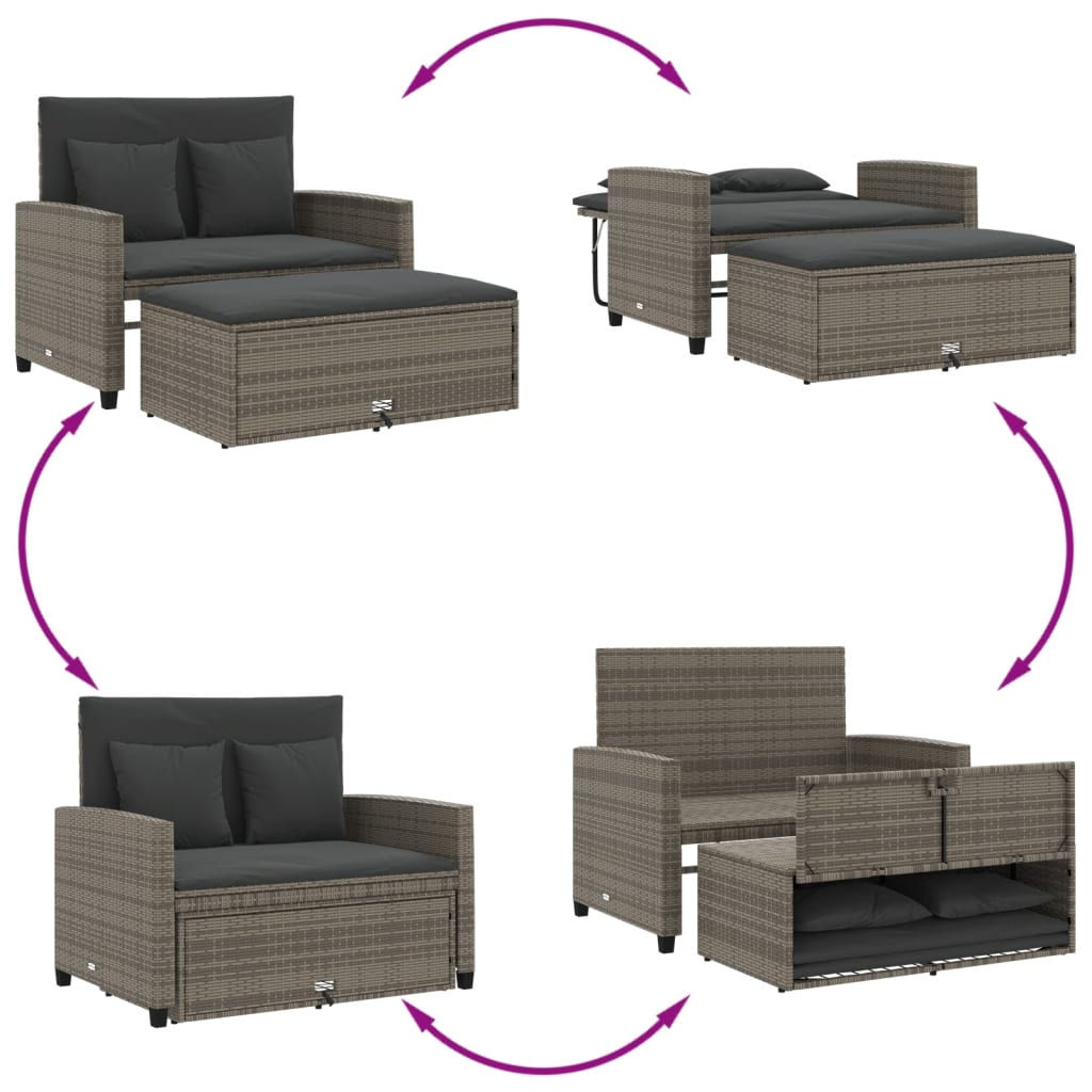 Garden Sofa with Cushions 2-Seater Grey Poly Rattan