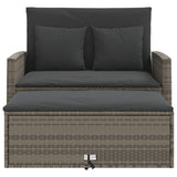 Garden Sofa with Cushions 2-Seater Grey Poly Rattan - Rear View