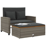 Garden Sofa with Cushions 2-Seater Grey Poly Rattan&Acacia Wood - Top-Down View