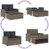 Garden Sofa with Cushions 2-Seater Grey Poly Rattan&Acacia Wood - 45-Degree Angle