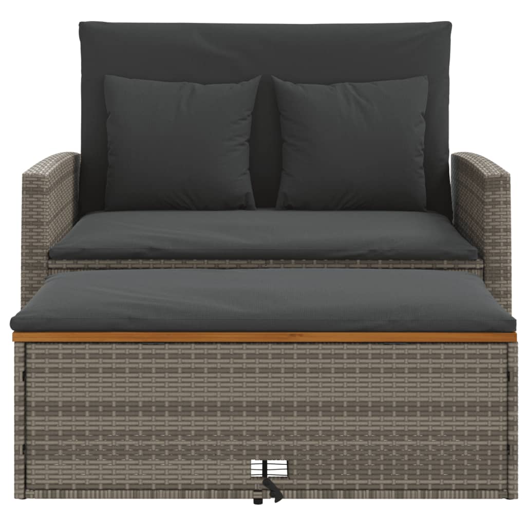 Garden Sofa with Cushions 2-Seater Grey Poly Rattan&Acacia Wood