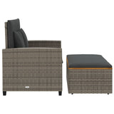 Garden Sofa with Cushions 2-Seater Grey Poly Rattan&Acacia Wood