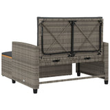 Garden Sofa with Cushions 2-Seater Grey Poly Rattan&Acacia Wood - Low Angle