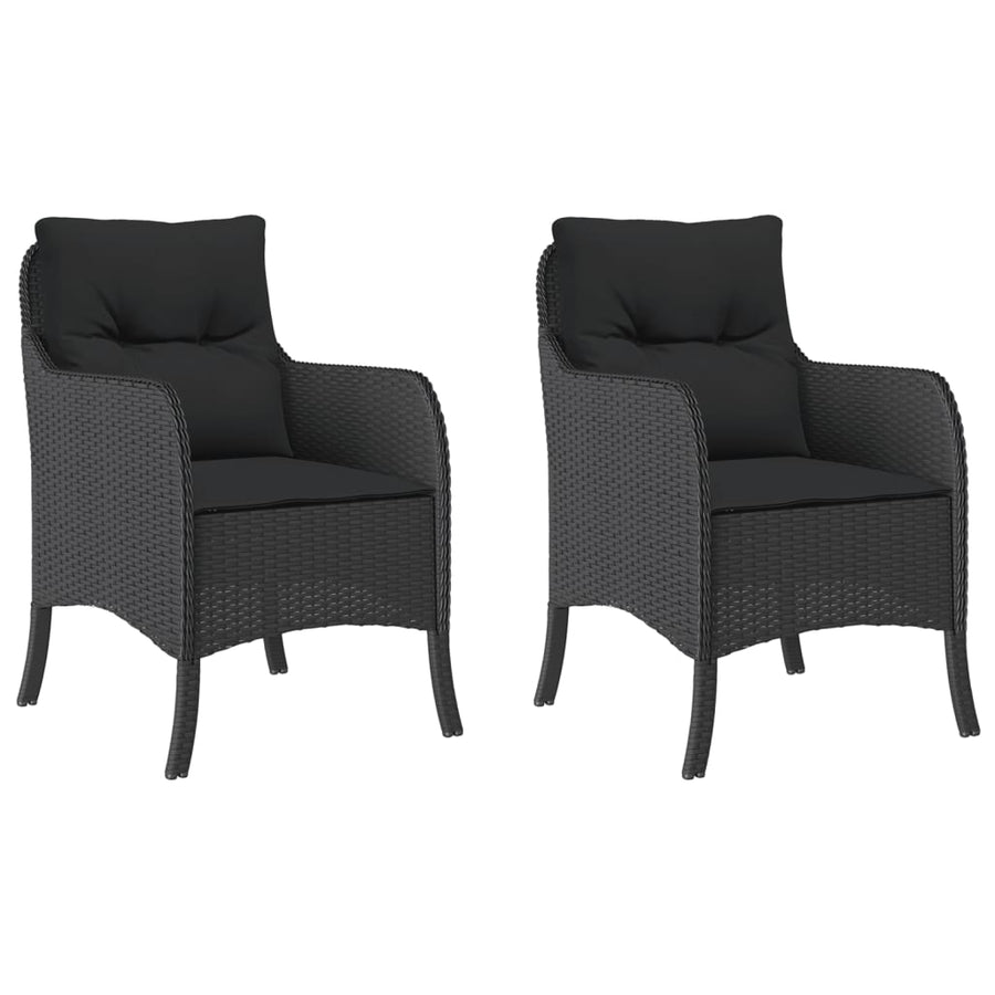 Garden Chairs with Cushions 2 pcs Black Poly Rattan