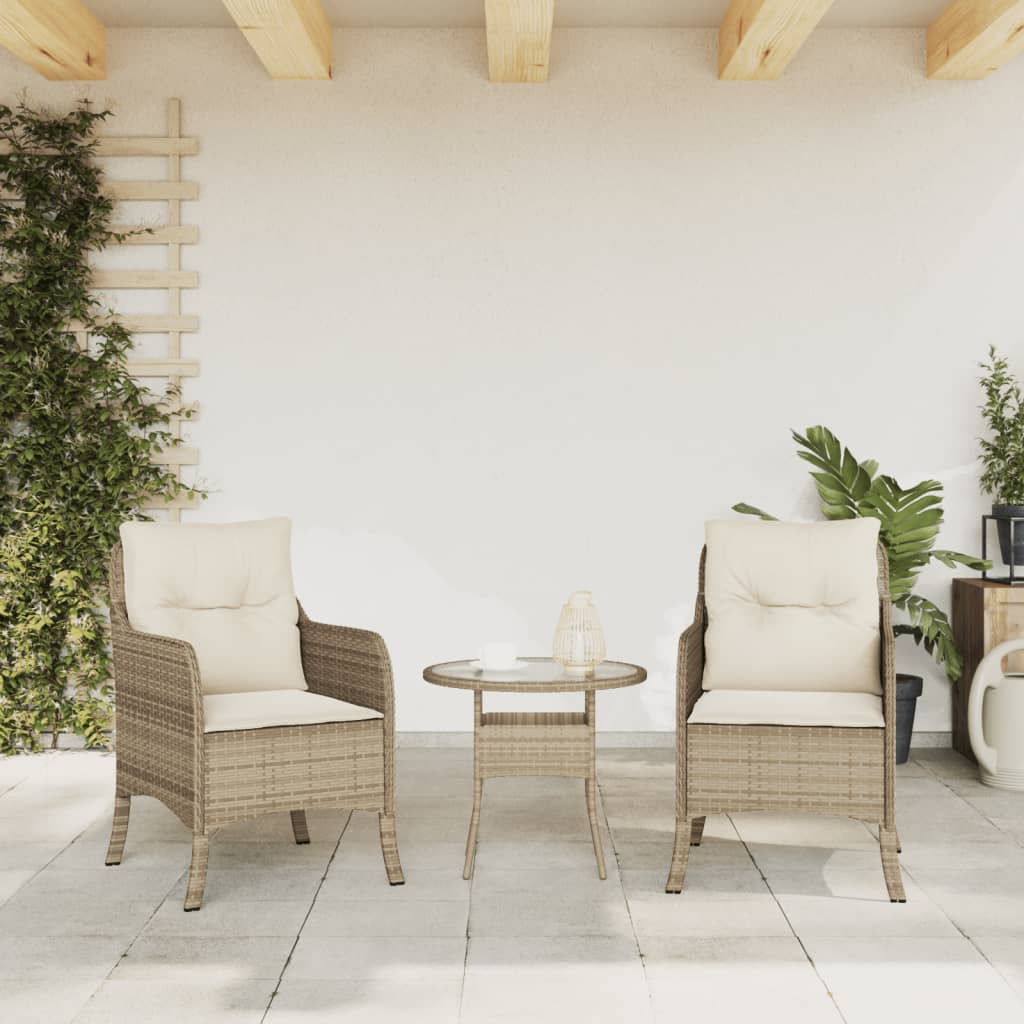 Garden Chairs with Cushions 2 pcs Beige Poly Rattan