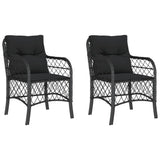 Garden Chairs with Cushions 2 pcs Black Poly Rattan - Front View
