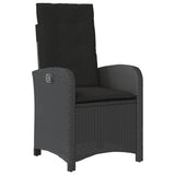 Reclining Garden Chair with Cushions Black Poly Rattan - Front View